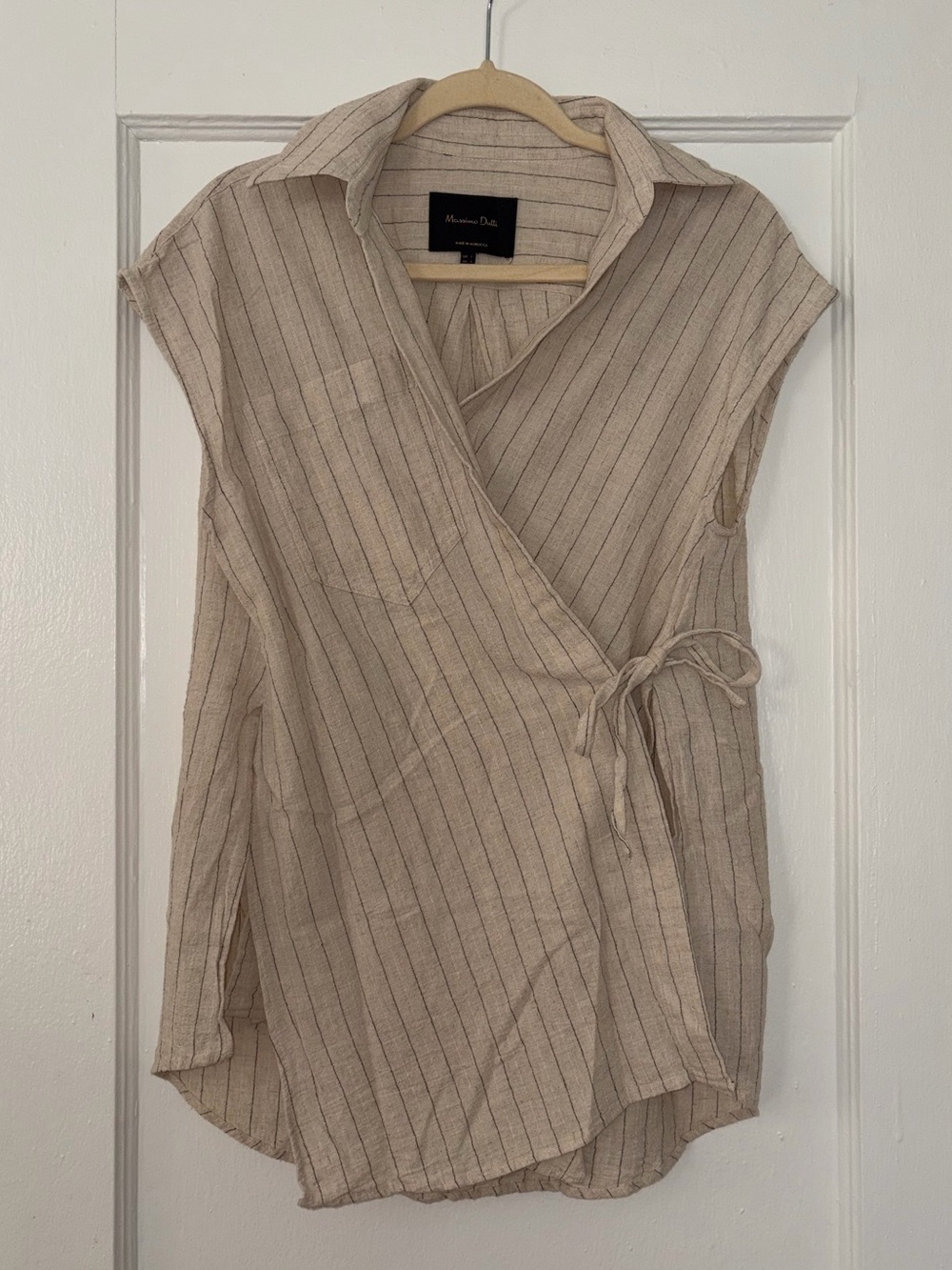 Massimo Dutti Beige Stripe Wrap Shirt top